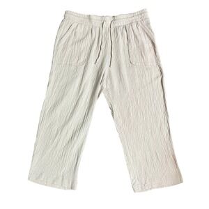Palm‎ Rio Gauze Cropped Pants Drawstring Pockets Casual Beige Size L